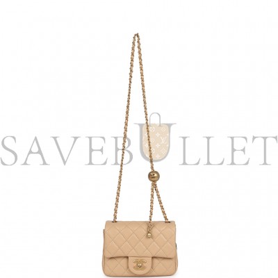 CHANEL BEIGE LEATHER MINI SQUARE FLAP BAG AS1786 (17*13*8cm)
